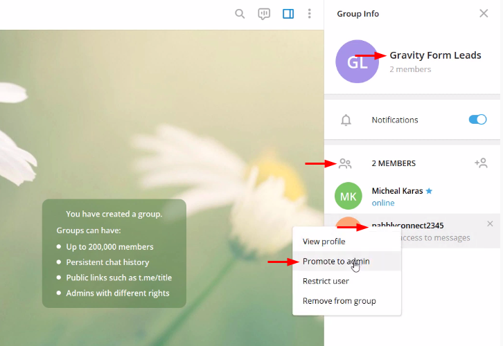 Create Group to Send Telegram Messages for New Form Submissions