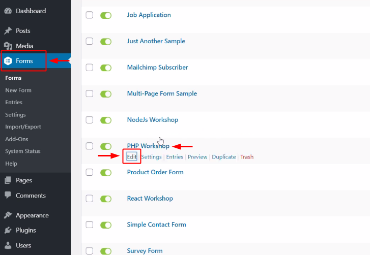 Edit PHP Workshop Forms to Send WhatsApp Message on New Form Submission