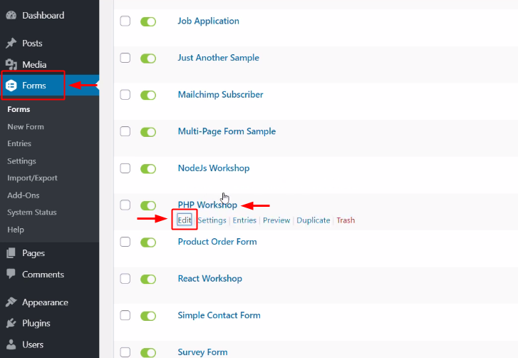 Edit PHP Workshop Forms