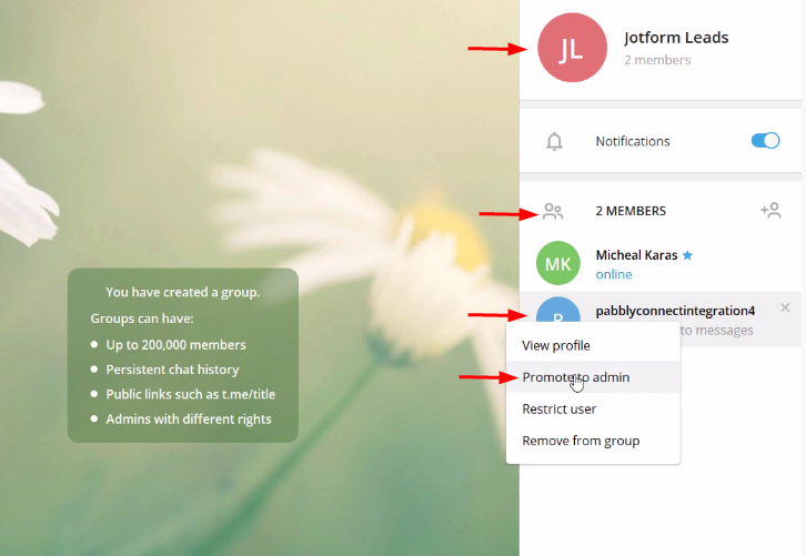 Group to Send JotForm Submissions to Telegram Account