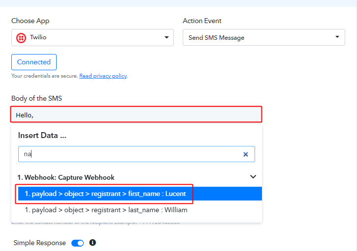 Map Fields to Send Zoom Meeting Invite via SMS