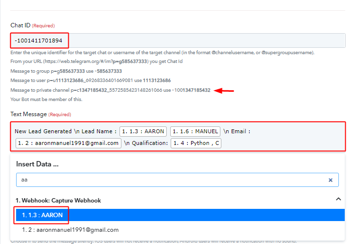 Map Values to Send Telegram Messages for New Form Submissions