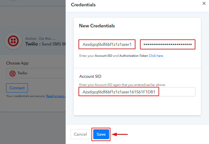 Paste Twilio Token & SID to Send Zoom Meeting Invite via SMS