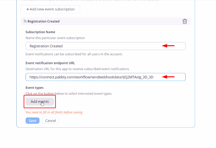 Paste Webhook URL & Add Event for Zoom to Google Sheets Integration