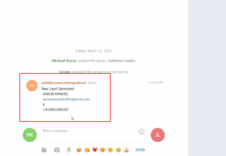 Response on Telegram to Send JotForm Submissions to Telegram Account