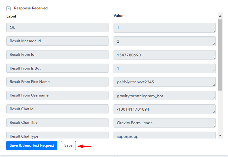 Save Action Response to Send Telegram Messages for New Form Submissions