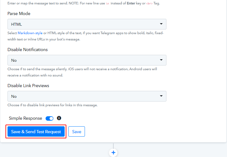 Send Test Request for Action to Send Telegram Messages on Form Submissions