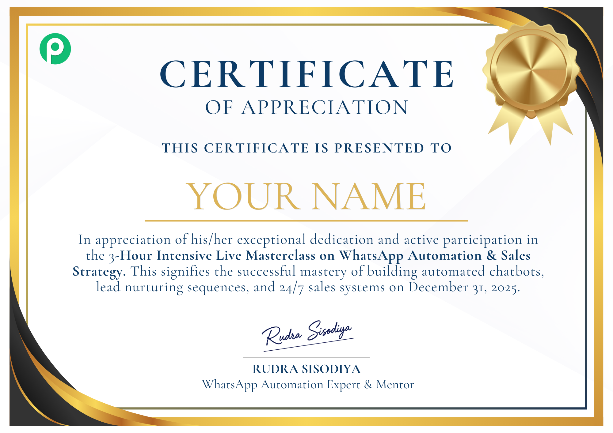 WhatsApp Automation Certificate